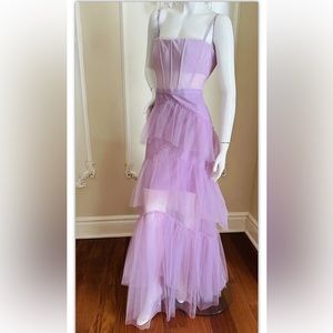 BCBG Max Azria Oly Tiered Ruffle Tulle Sleeveless Corset  Gown Size 14